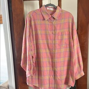Pink and Yellow Plaid Button-Up Shirt Size M/L